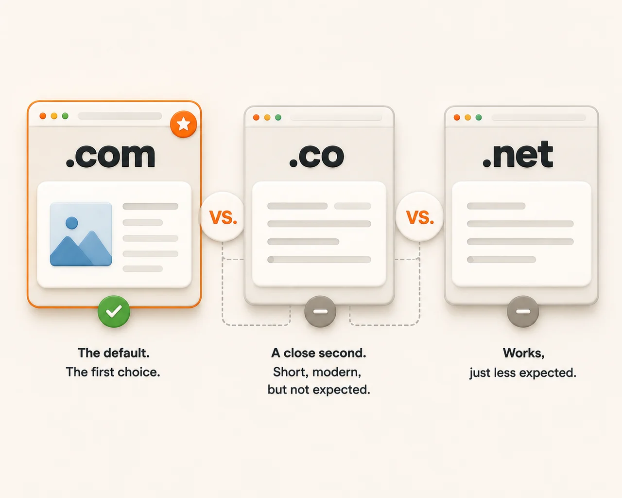 .com vs .co vs .net — illustration
