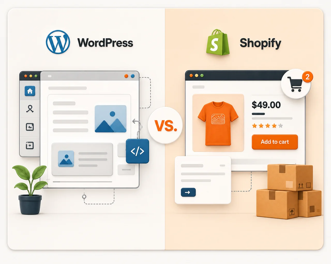 WordPress vs Shopify — illustration