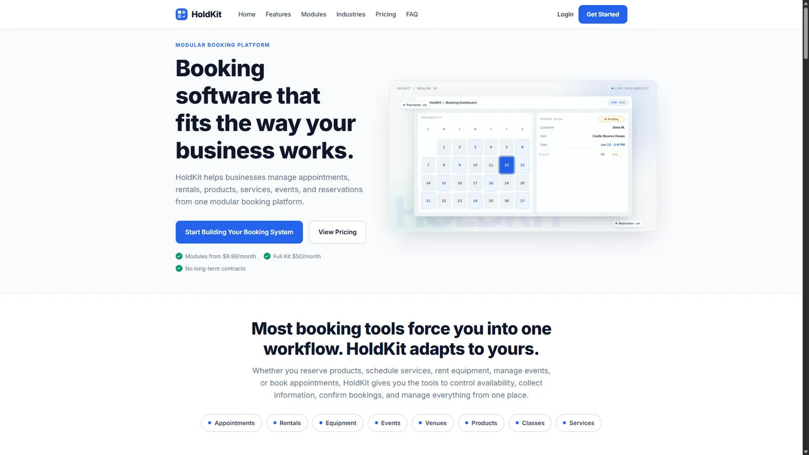 The HoldKit booking platform homepage