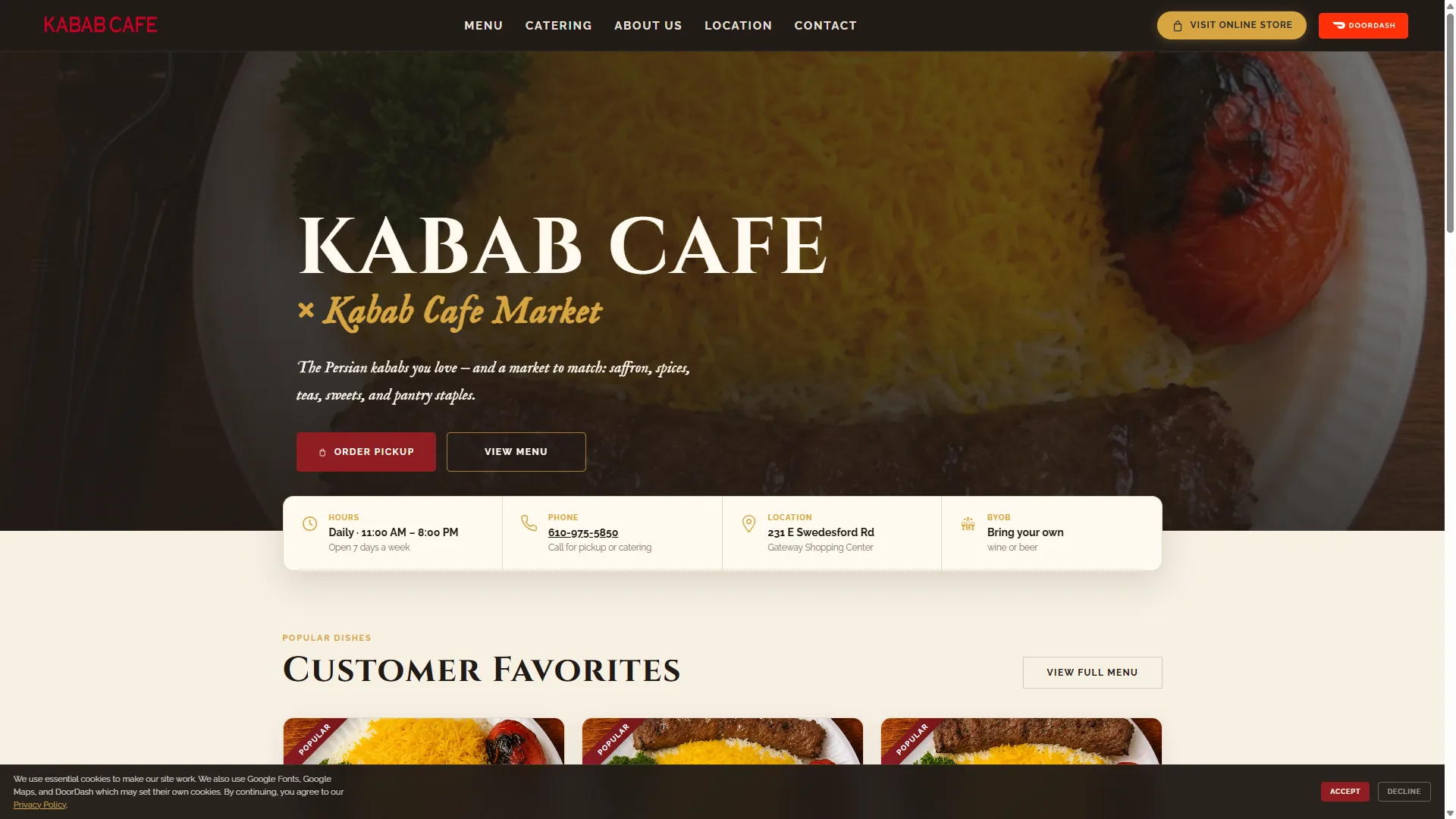 Kabab Cafe website homepage