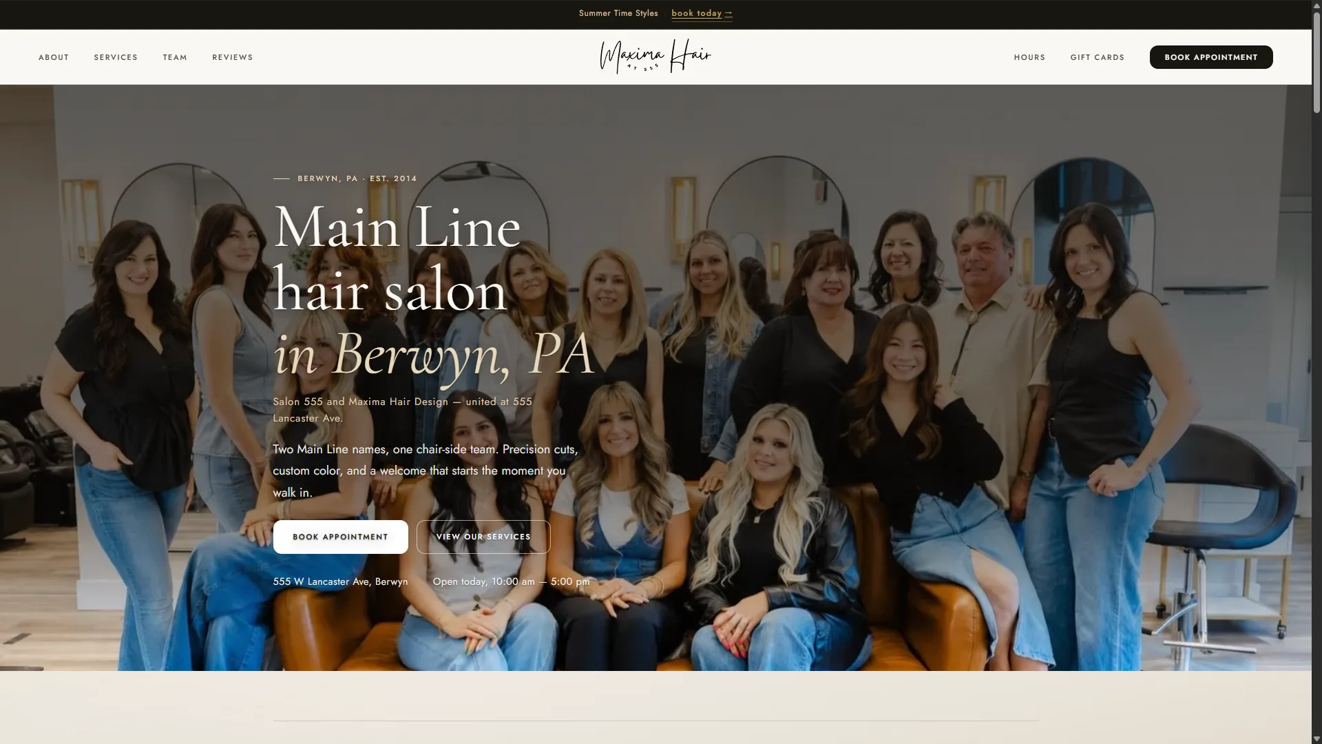 Maxima Hair at 555 website homepage