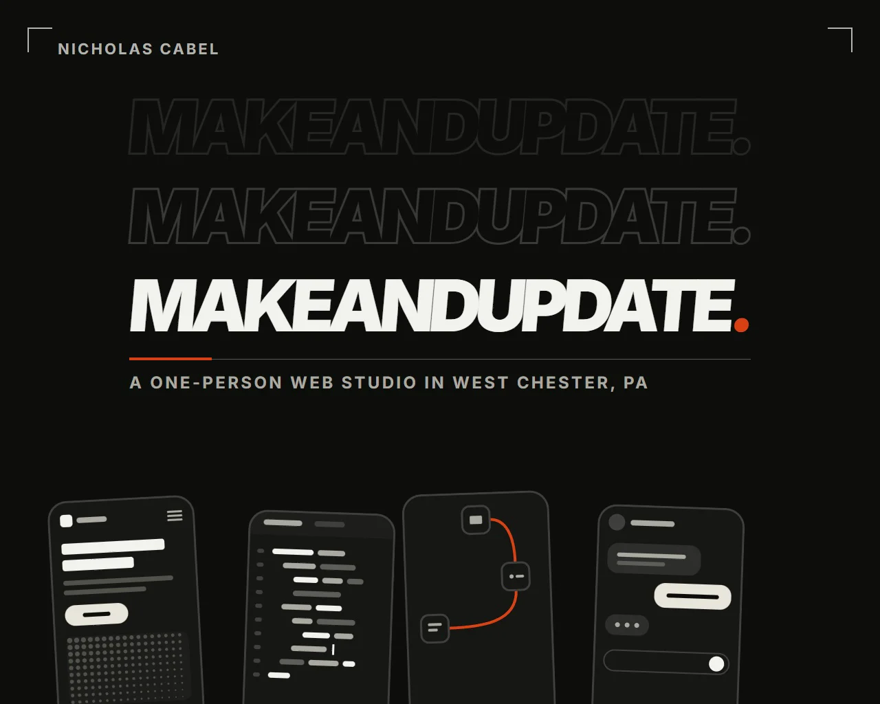 The MakeAndUpdate wordmark over animated website and automation graphics.